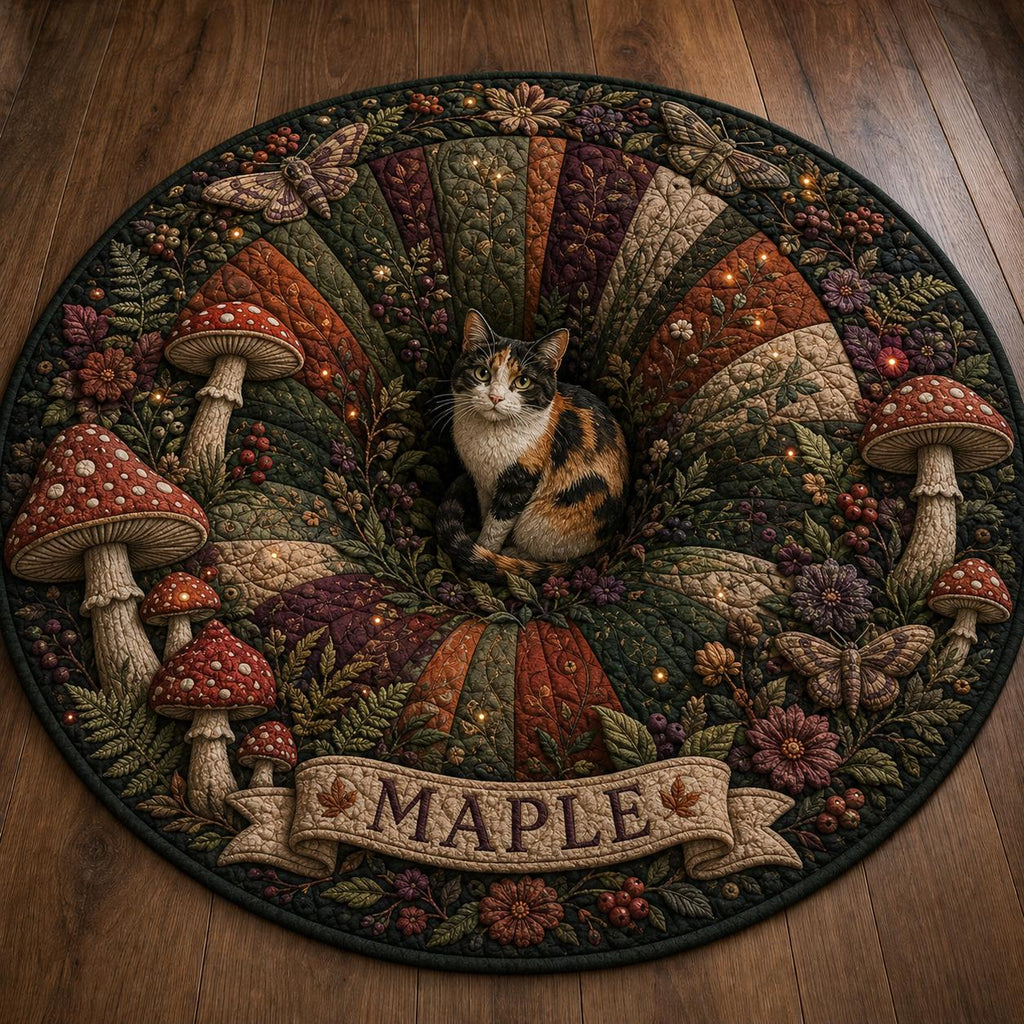 Mushroom Cat Round Rug - Personalized Woodland Cat Area Rug - image 4