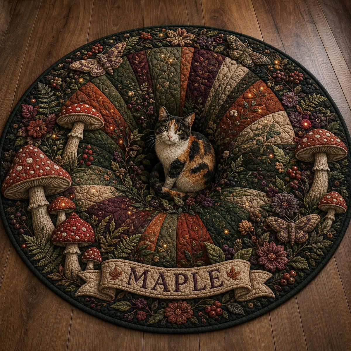 Mushroom Cat Round Rug - Personalized Woodland Cat Area Rug - image 4