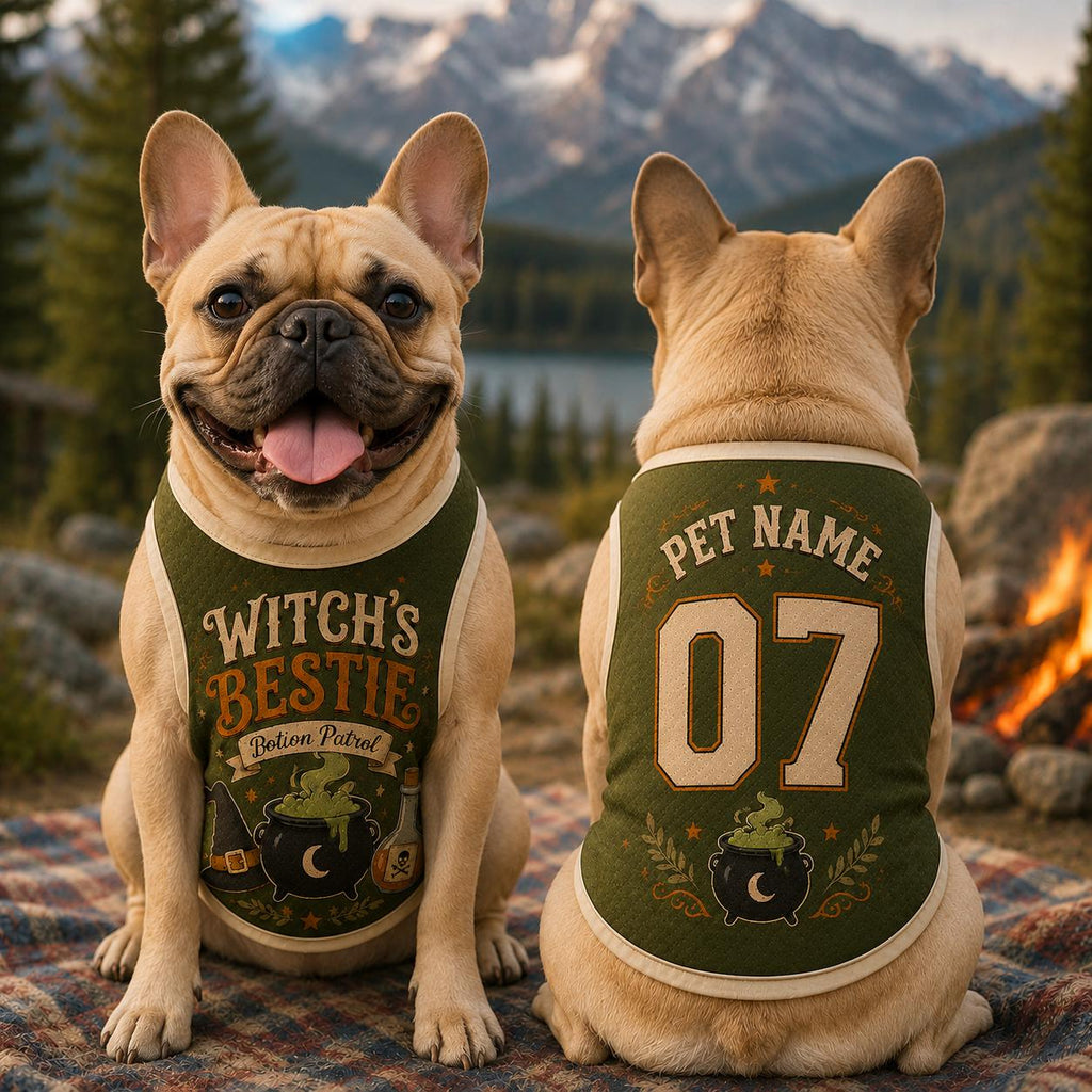 Witch's Bestie Pet Jersey - Custom Name Number Dog Shirt - image 3