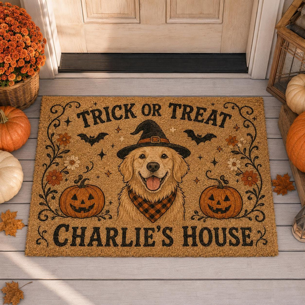 Personalized Halloween Cat Doormat - Trick or Treat Kitty Door Mat - image 6