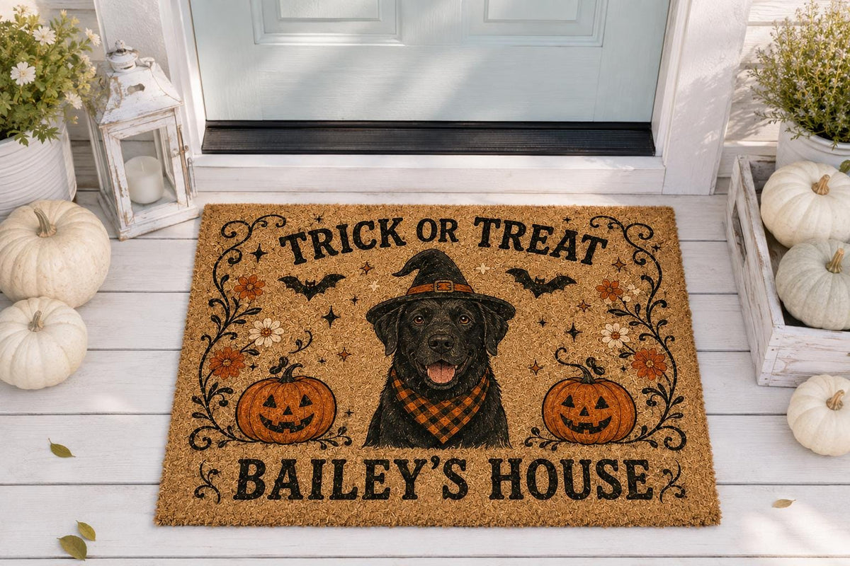 Personalized Halloween Cat Doormat - Trick or Treat Kitty Door Mat - image 4