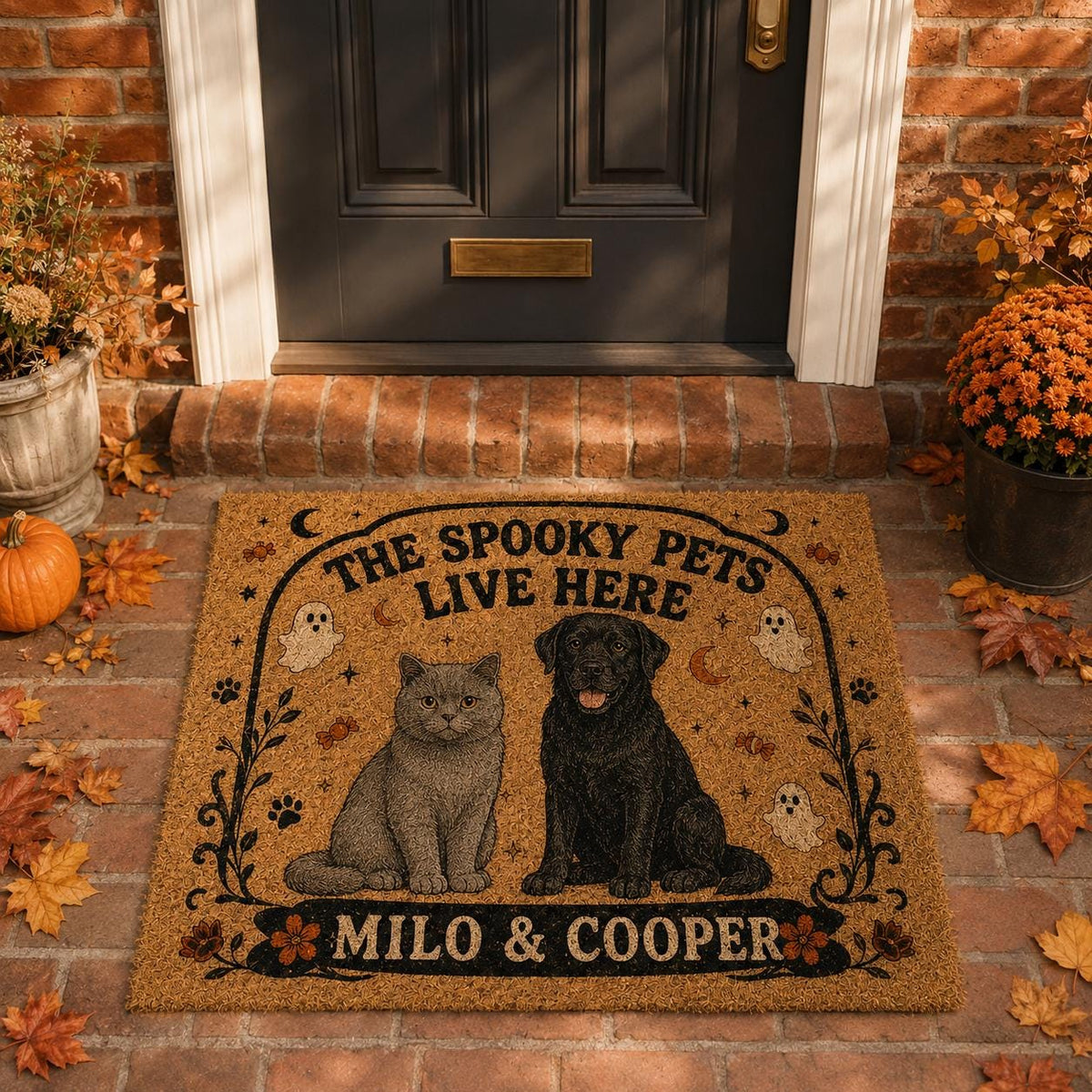 Personalized Pet Halloween Doormat - Spooky Pets Live Here Mat - image 2