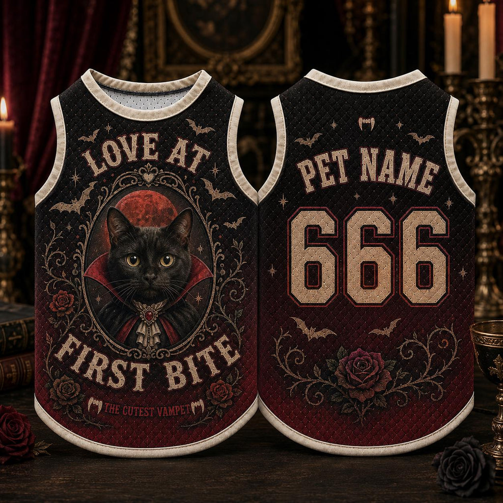 Vampire Cat Pet Jersey - Personalized Name Number Halloween Shirt