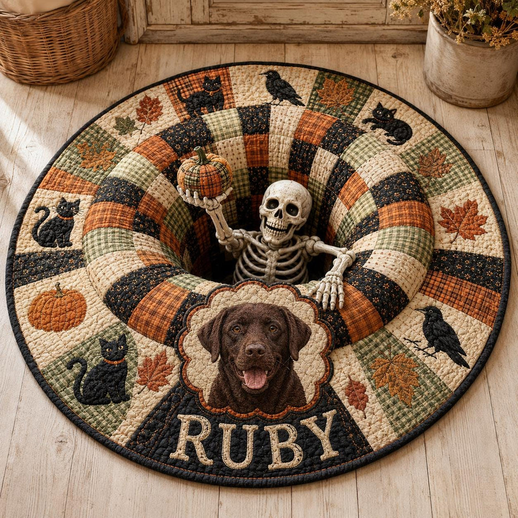 Personalized Halloween Cat Rug - Custom Pet Name Round Mat - image 2