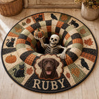 Personalized Halloween Cat Rug - Custom Pet Name Round Mat - image 2