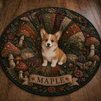 Mushroom Cat Round Rug - Personalized Woodland Cat Area Rug