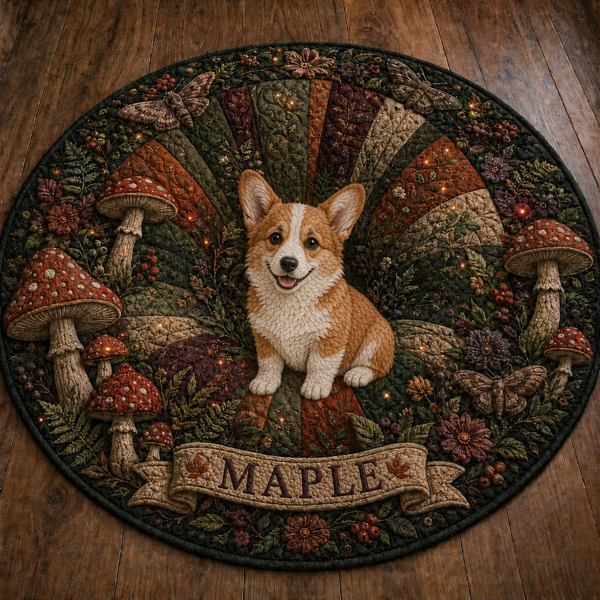 Mushroom Cat Round Rug - Personalized Woodland Cat Area Rug