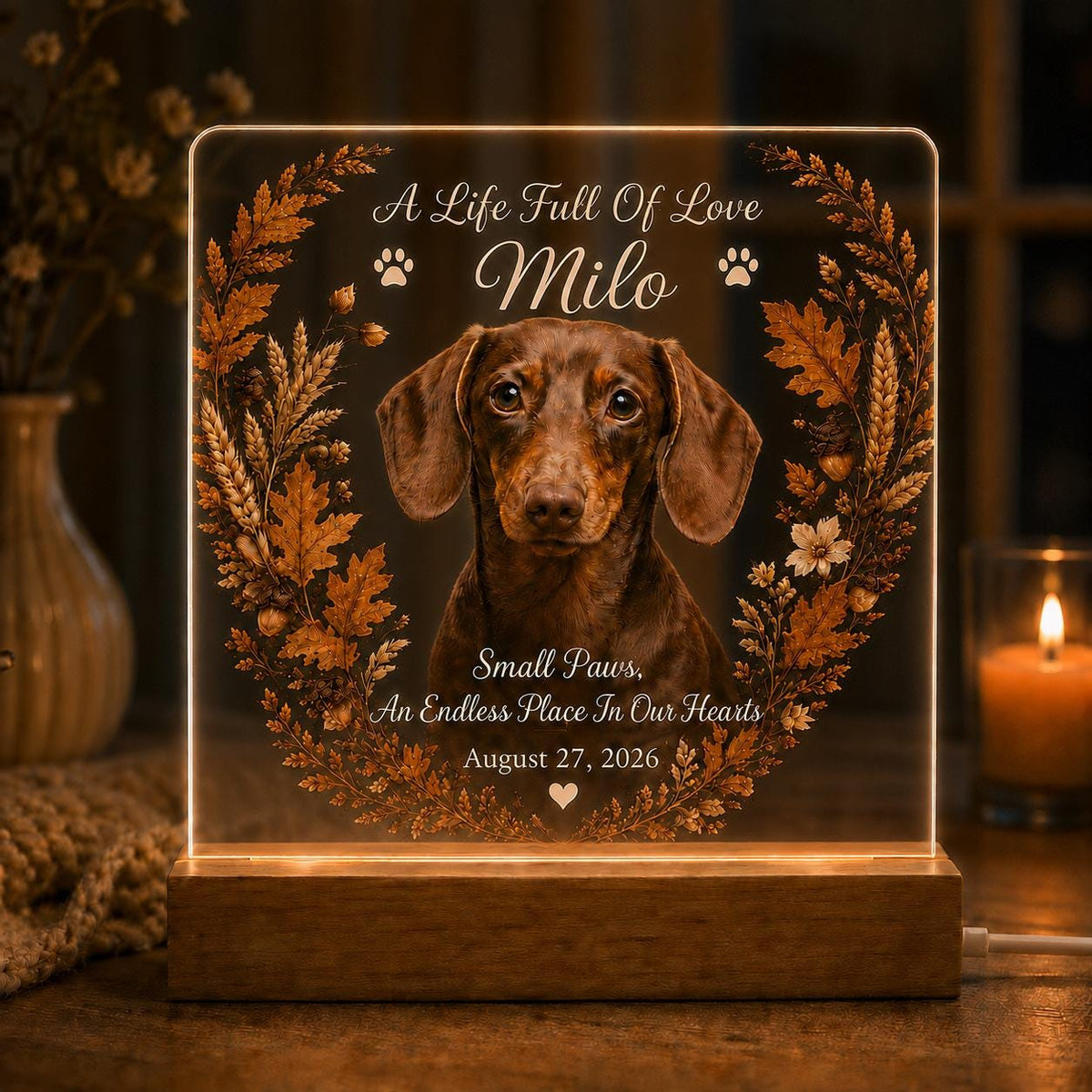 Dog Memorial Night Light - Personalized Pet Photo Acrylic Plaque - image 2