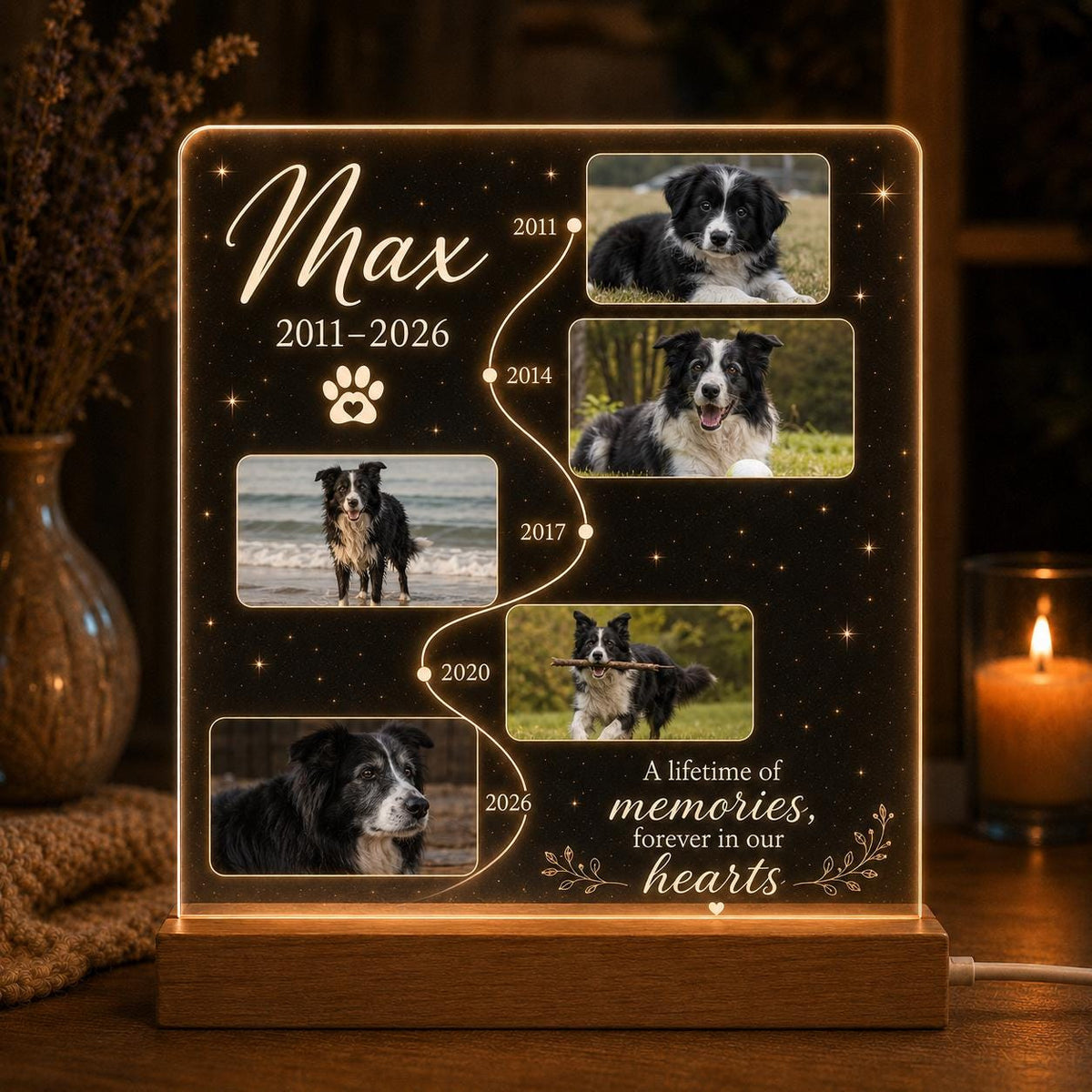 Pet Memory Timeline Lamp - Custom Dog Photo Acrylic Plaque - image 4