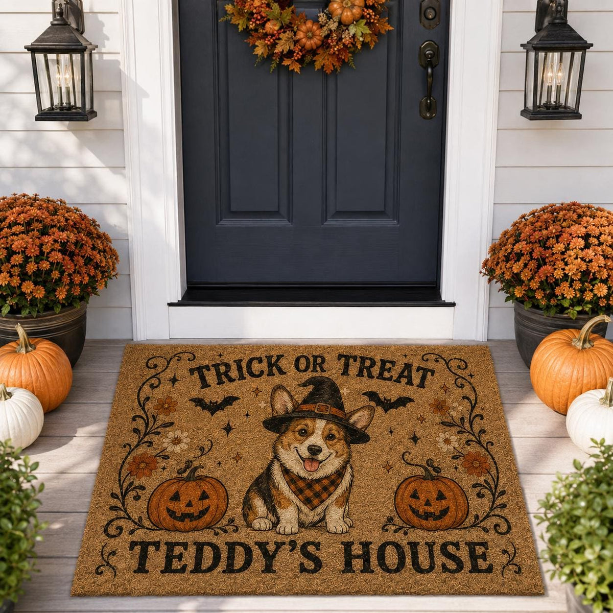 Personalized Halloween Cat Doormat - Trick or Treat Kitty Door Mat - image 2