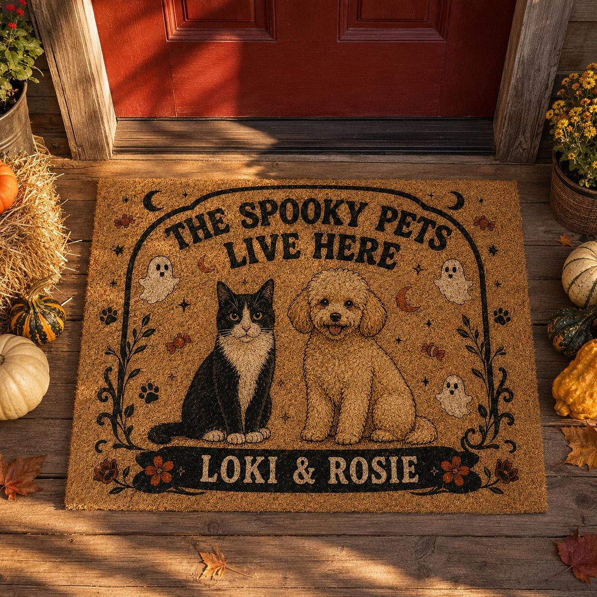 Personalized Pet Halloween Doormat - Spooky Pets Live Here Mat - image 5