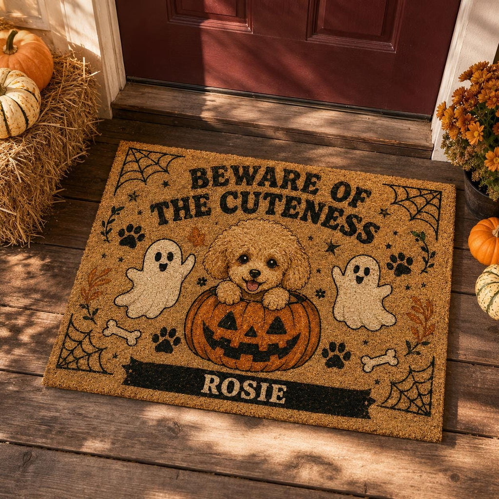 Beware of the Cuteness Doormat - Personalized Halloween Dog Mat