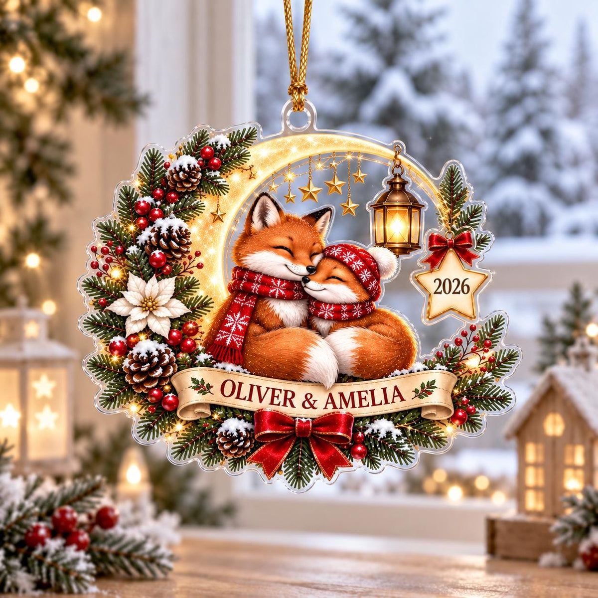 Personalized Fox Christmas Ornament - Custom Couple Names Acrylic Keepsake - image 4