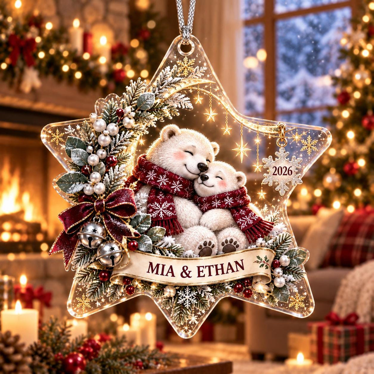 Personalized Polar Bear Christmas Ornament - Acrylic Family Keepsake - image 3