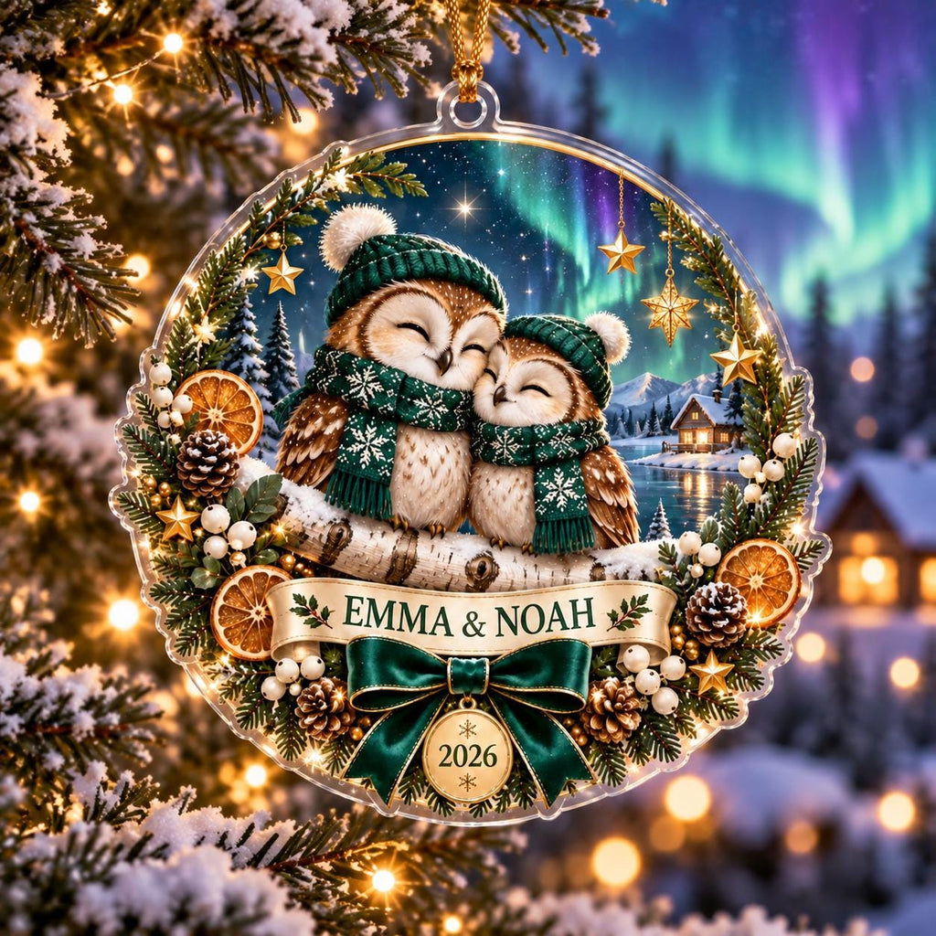 Owl Couple Christmas Ornament - Personalized Acrylic Keepsake