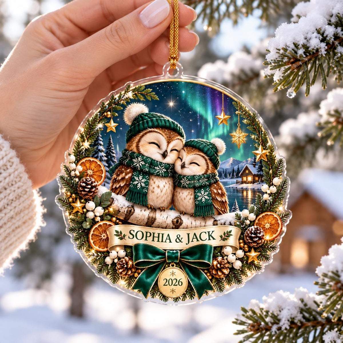 Owl Couple Christmas Ornament - Personalized Acrylic Keepsake - image 2