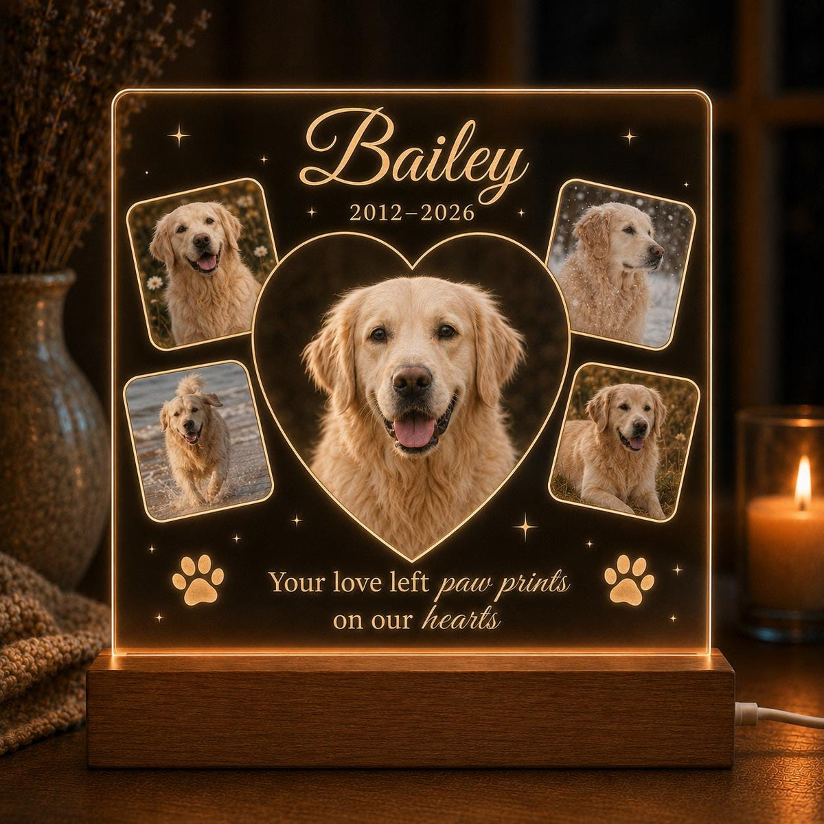 Pet Retriever Memorial Light - Custom Dog Photo Acrylic Plaque - image 5