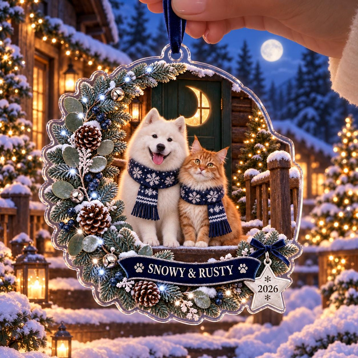 Moonlit Pet Christmas Ornament - Personalized Dog Cat Acrylic Keepsake