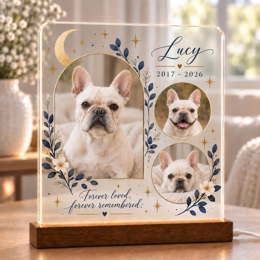 French Bulldog Memorial Light - Custom Pet Photo Acrylic Plaque