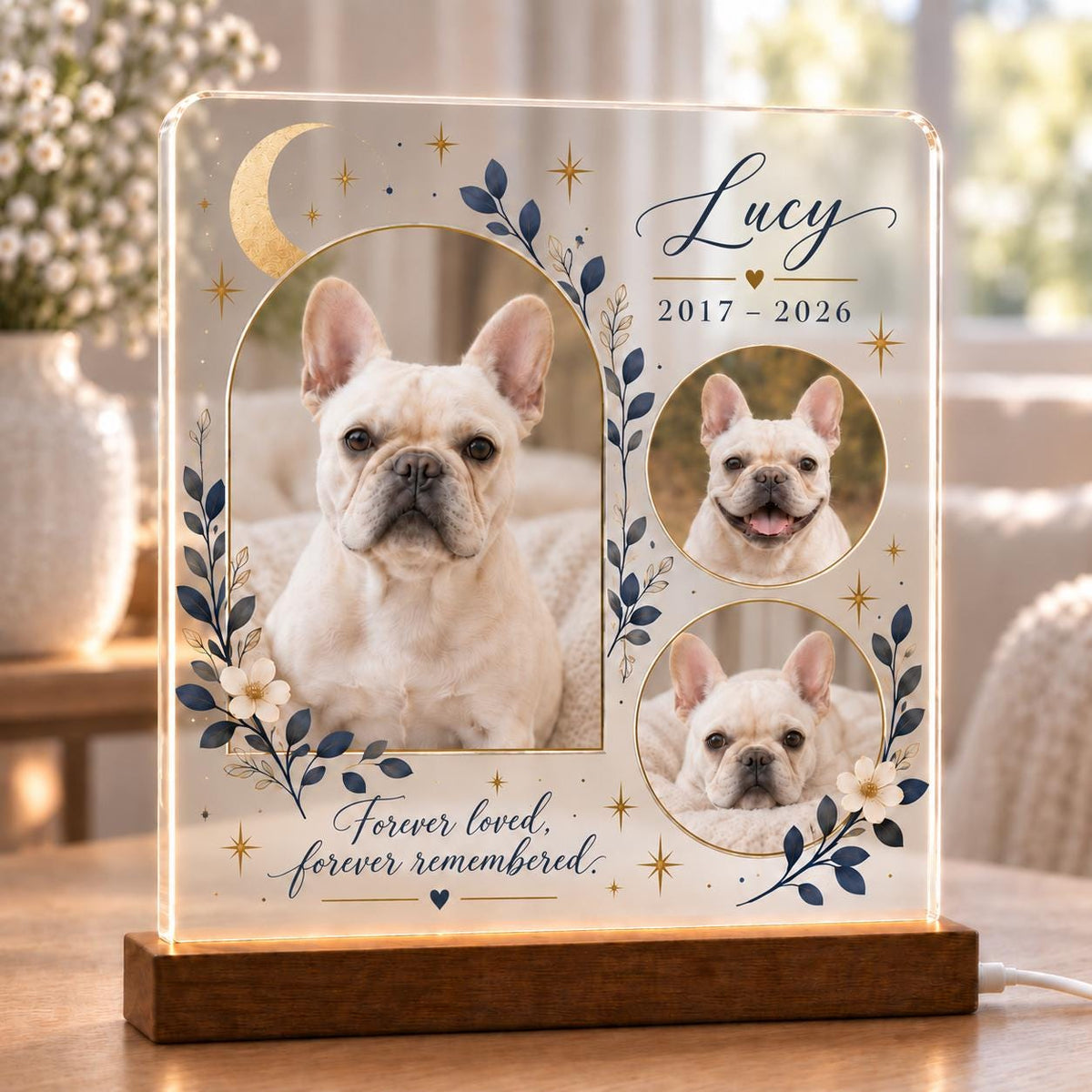 French Bulldog Memorial Light - Custom Pet Photo Acrylic Plaque