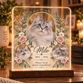 Floral Cat Memorial Lamp - Custom Pet Photo Acrylic Plaque