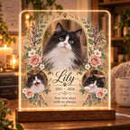 Floral Cat Memorial Lamp - Custom Pet Photo Acrylic Plaque - image 2
