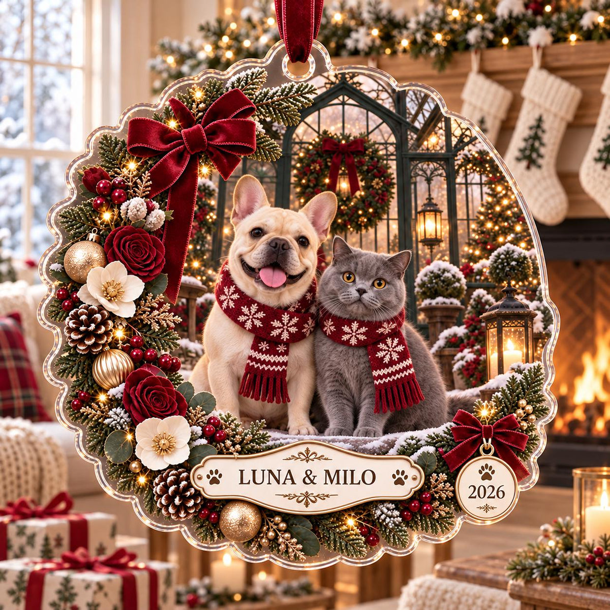 Burgundy Pet Christmas Ornament - Personalized Dog Cat Acrylic Keepsake - image 4
