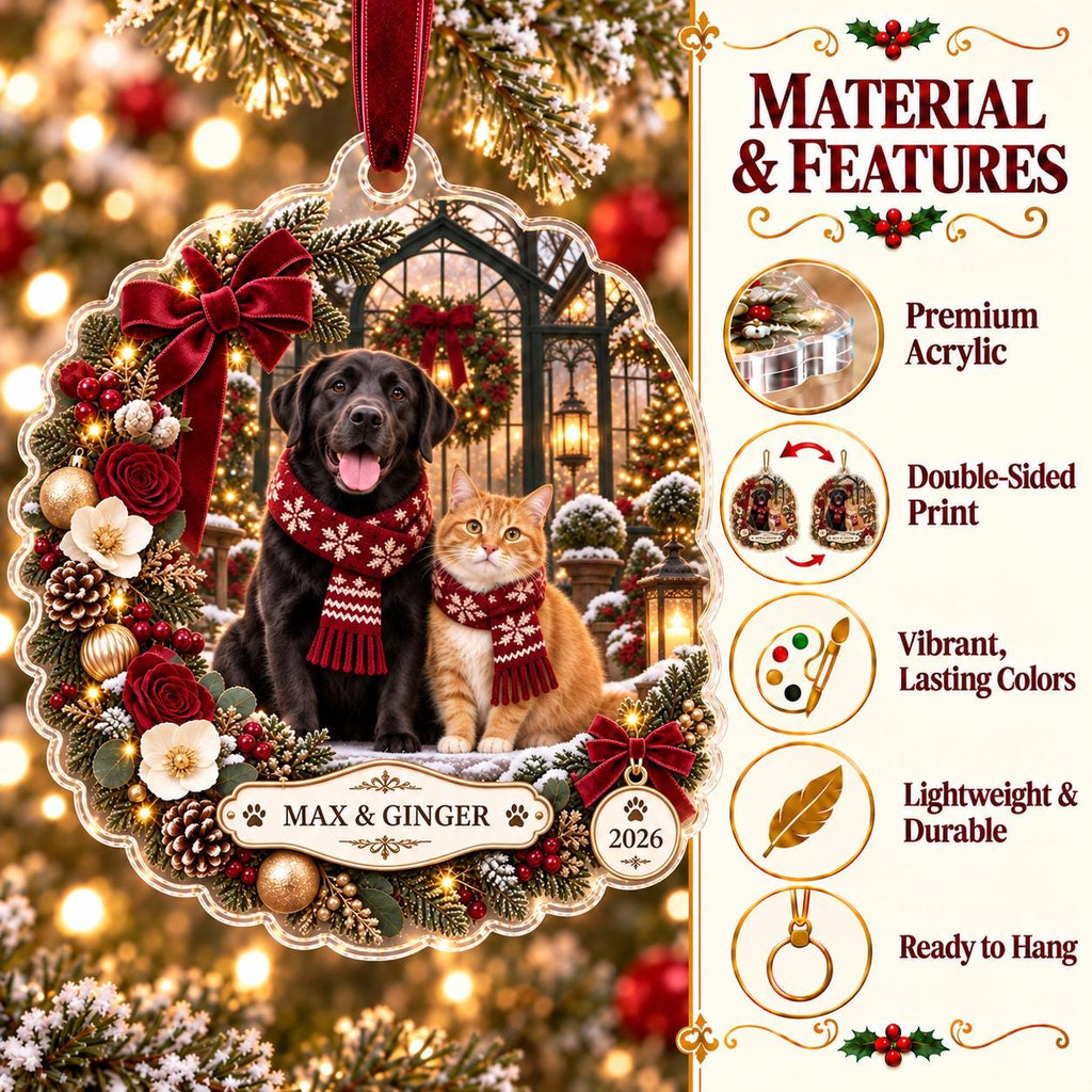 Burgundy Pet Christmas Ornament - Personalized Dog Cat Acrylic Keepsake - image 7