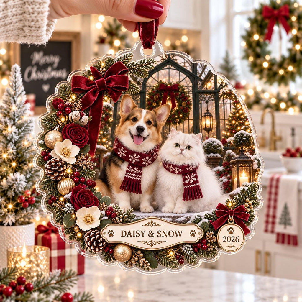 Burgundy Pet Christmas Ornament - Personalized Dog Cat Acrylic Keepsake - image 3