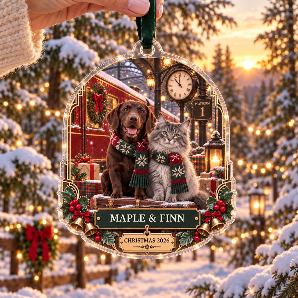 Christmas Train Pet Ornament - Personalized Dog Cat Acrylic Keepsake - image 2