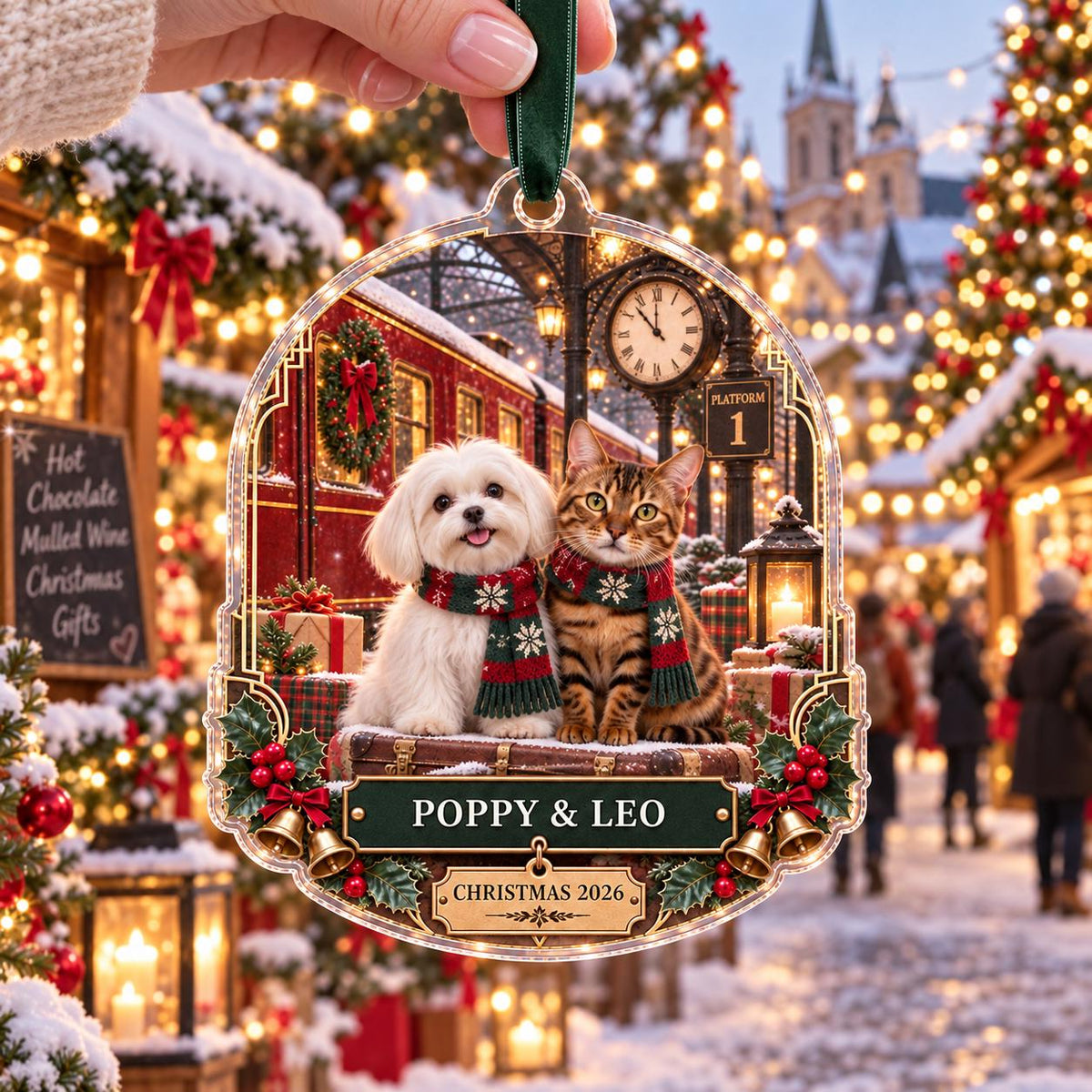 Christmas Train Pet Ornament - Personalized Dog Cat Acrylic Keepsake - image 4