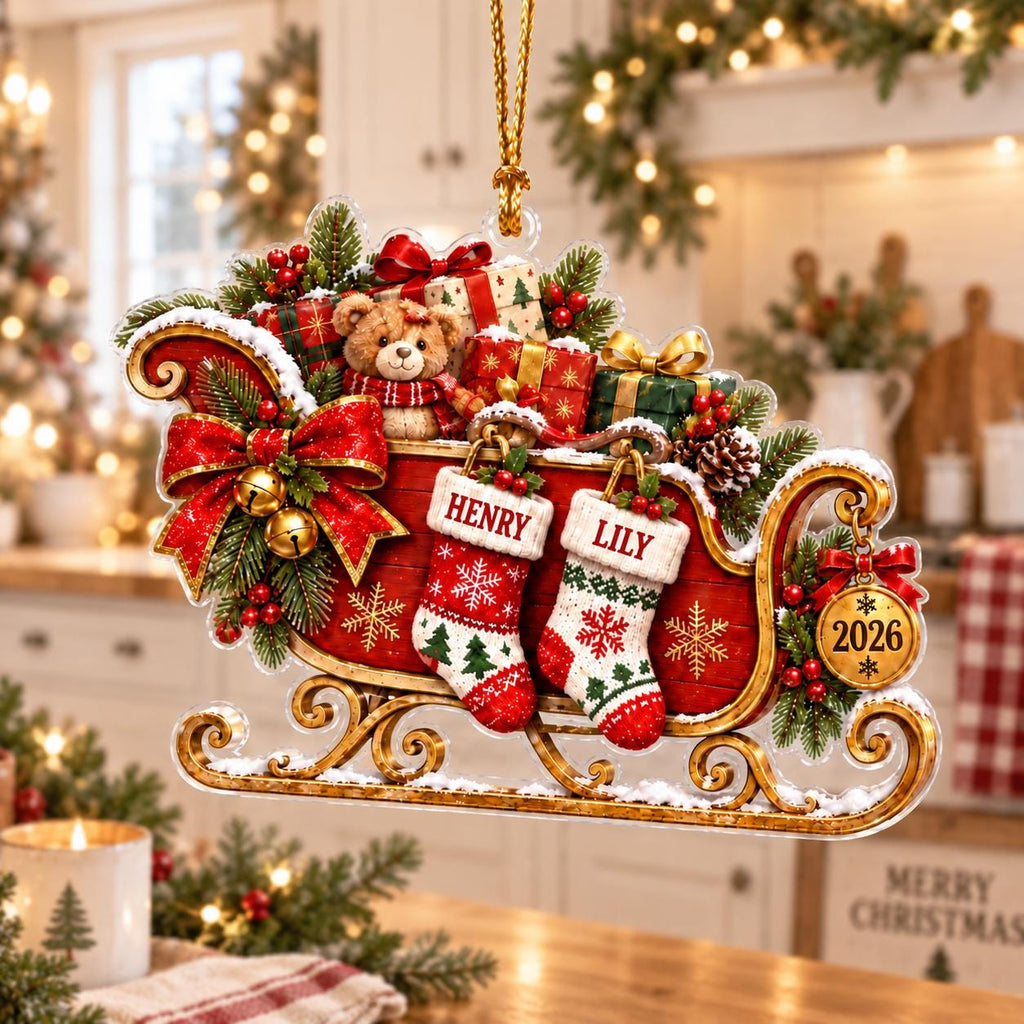 Personalized Christmas Sleigh Ornament - Custom Names Acrylic Ornament