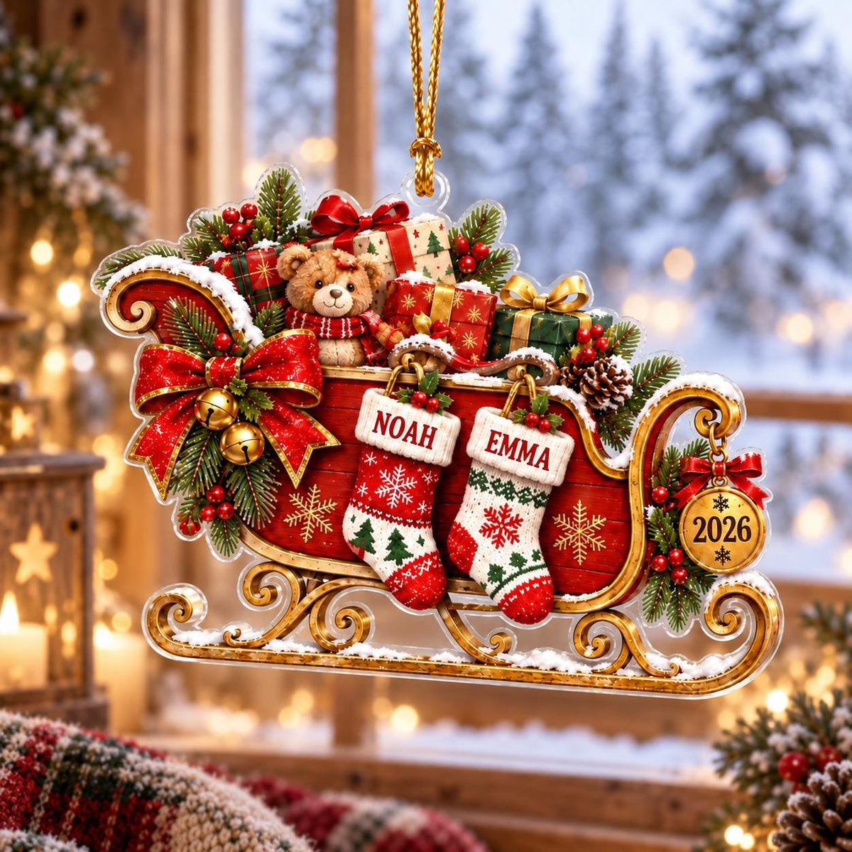 Personalized Christmas Sleigh Ornament - Custom Names Acrylic Ornament - image 3