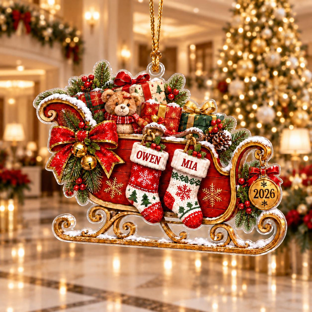Personalized Christmas Sleigh Ornament - Custom Names Acrylic Ornament - image 2
