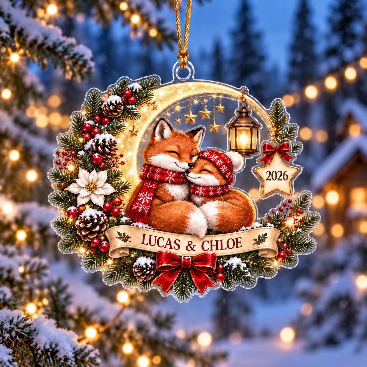 Personalized Fox Christmas Ornament - Custom Couple Names Acrylic Keepsake - image 3