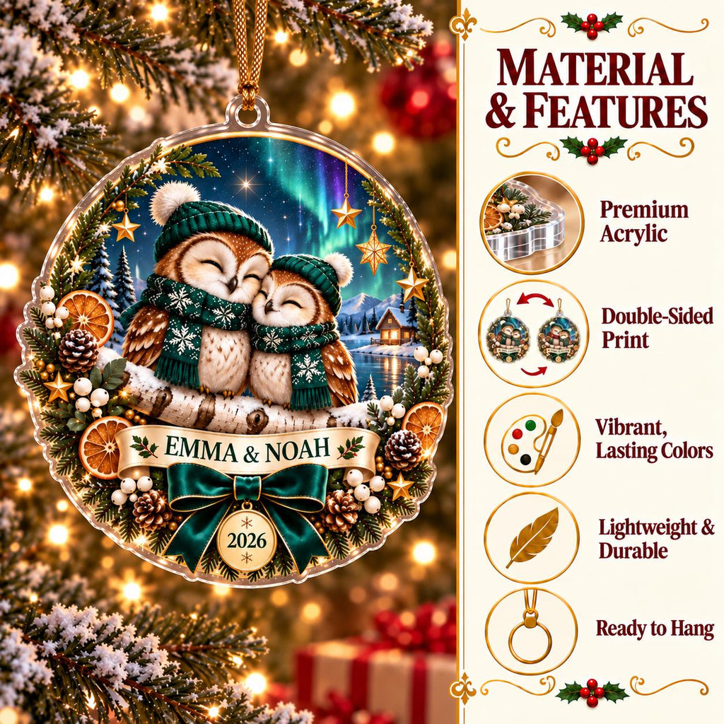 Owl Couple Christmas Ornament - Personalized Acrylic Keepsake - image 6