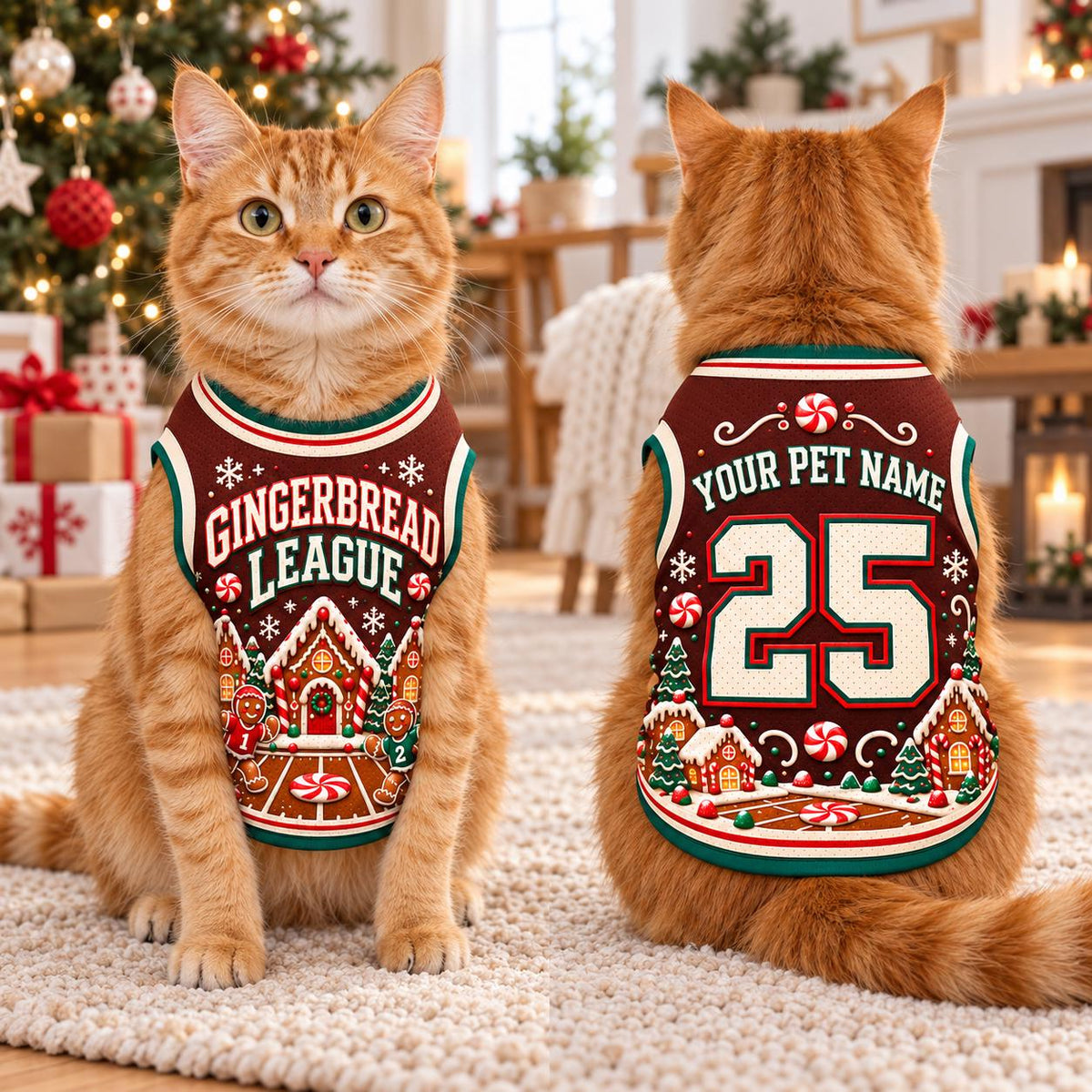 Gingerbread Pet Jersey - Personalized Dog Name Number Shirt
