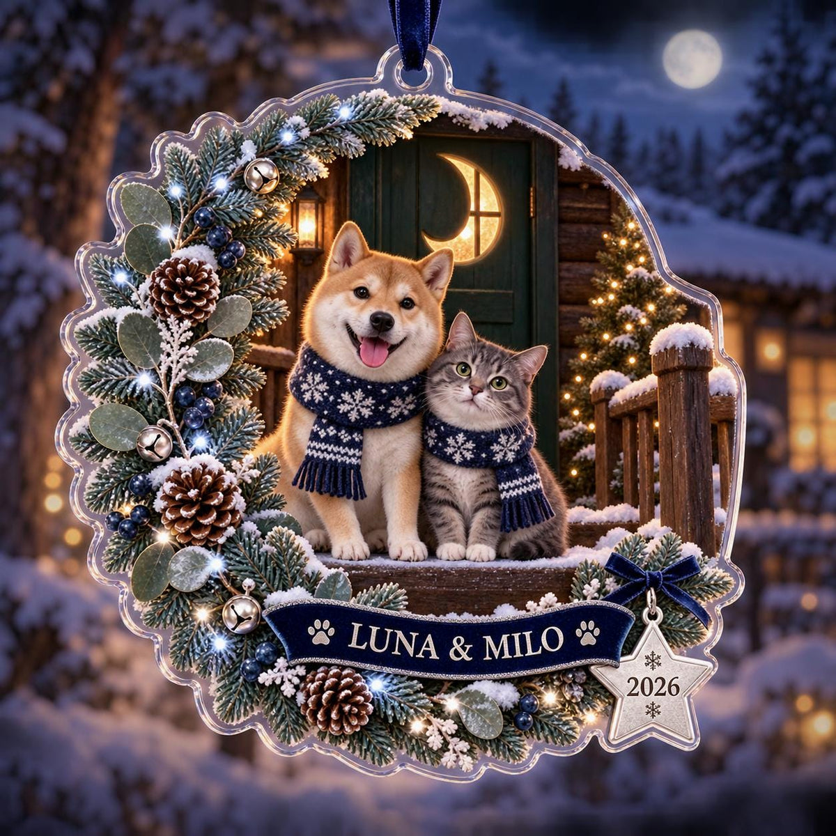 Moonlit Pet Christmas Ornament - Personalized Dog Cat Acrylic Keepsake - image 6