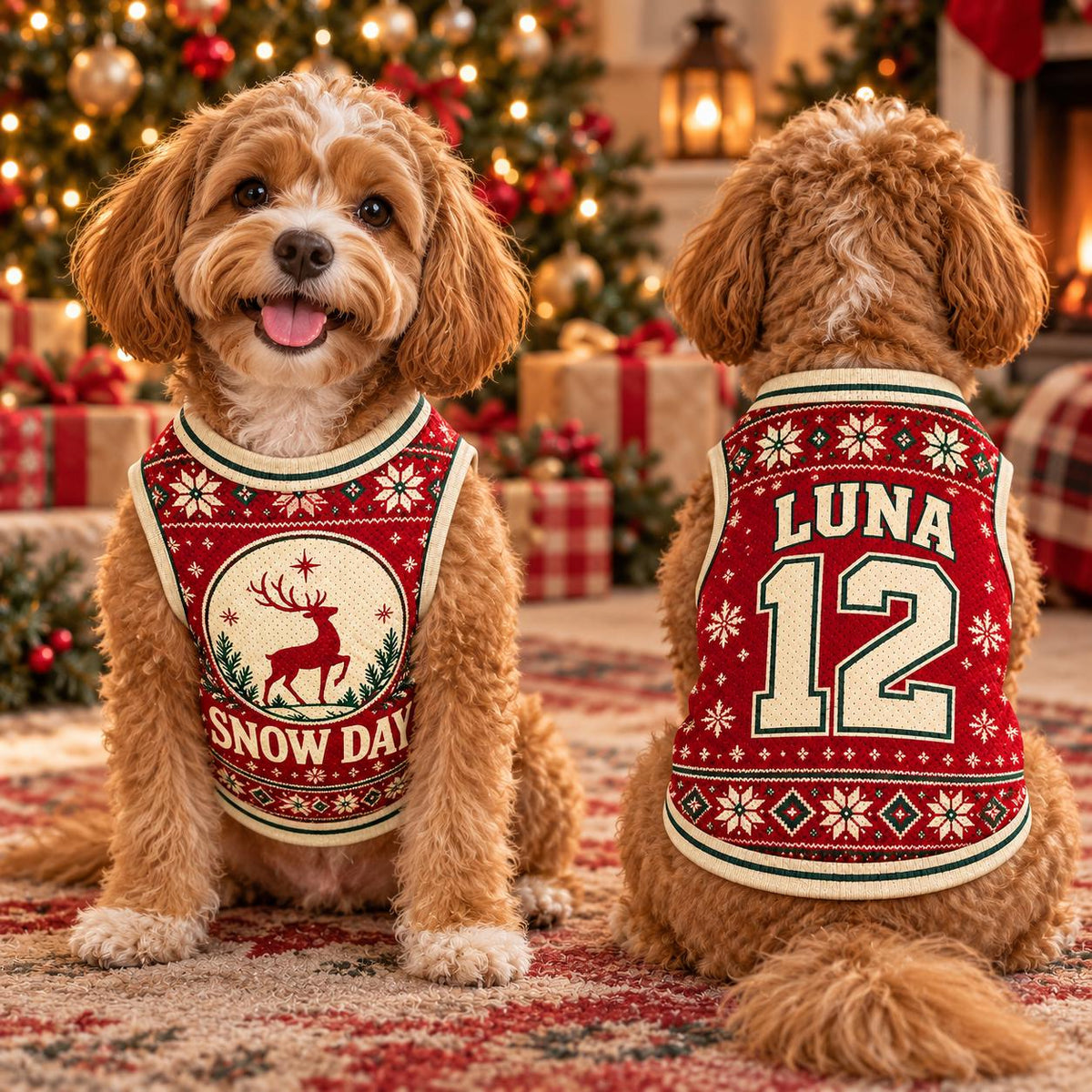 Snow Day Pet Jersey - Personalized Dog Name Number Shirt