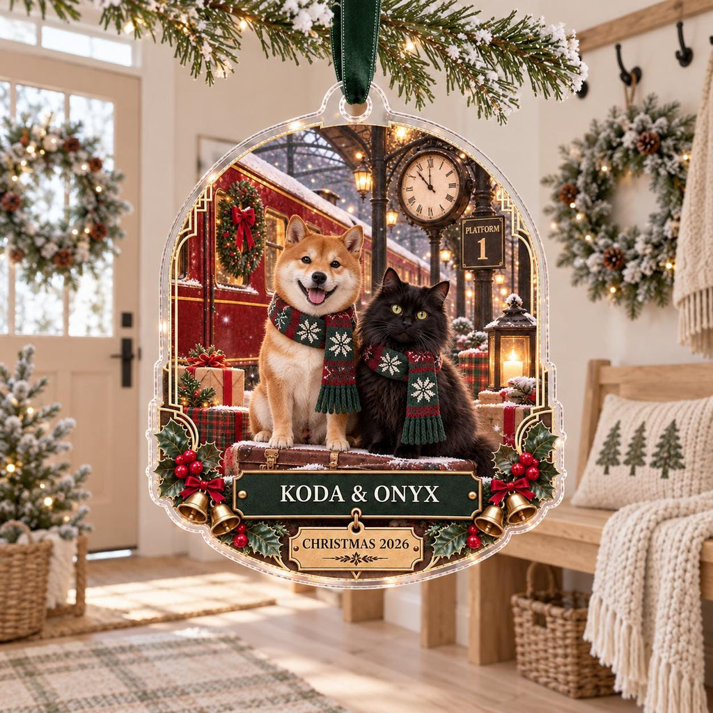Christmas Train Pet Ornament - Personalized Dog Cat Acrylic Keepsake - image 3