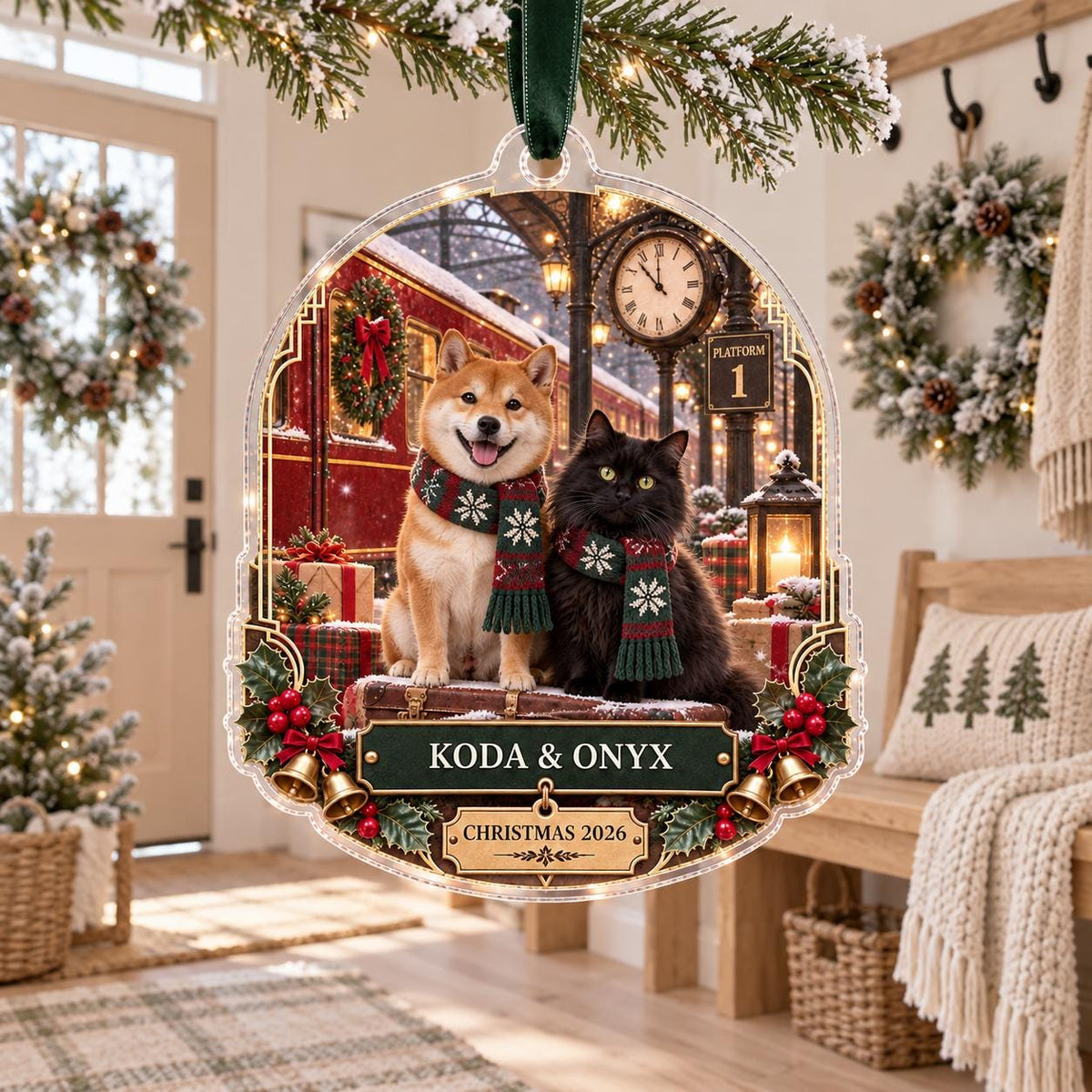 Christmas Train Pet Ornament - Personalized Dog Cat Acrylic Keepsake - image 3