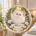 White Cat Memorial Ornament - Personalized Pet Photo Acrylic Keepsake
