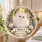 White Cat Memorial Ornament - Personalized Pet Photo Acrylic Keepsake