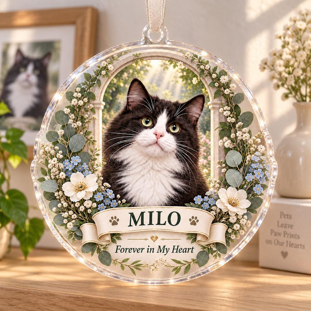 White Cat Memorial Ornament - Personalized Pet Photo Acrylic Keepsake - image 5