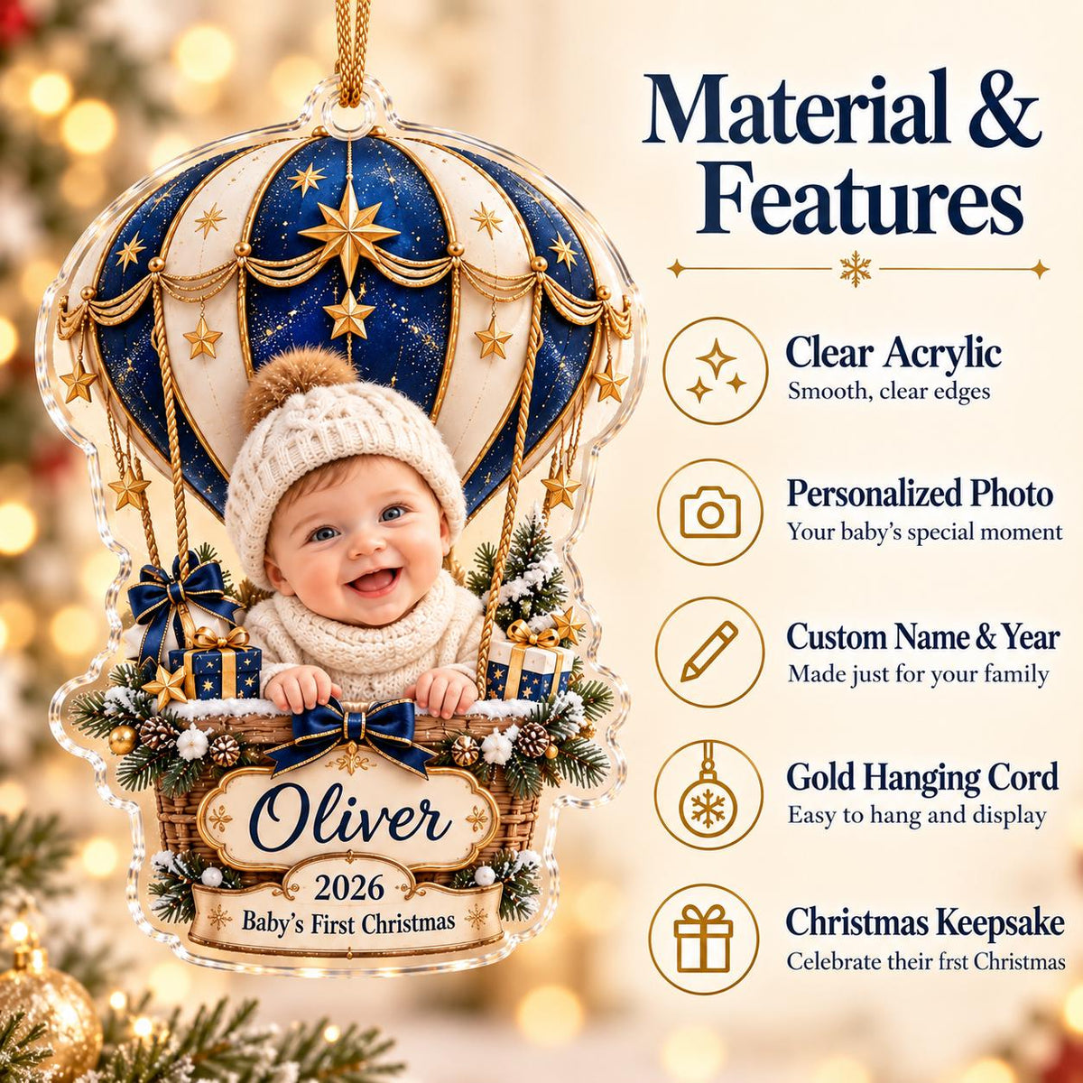Baby First Christmas Ornament - Personalized Photo Acrylic Ornament - image 7