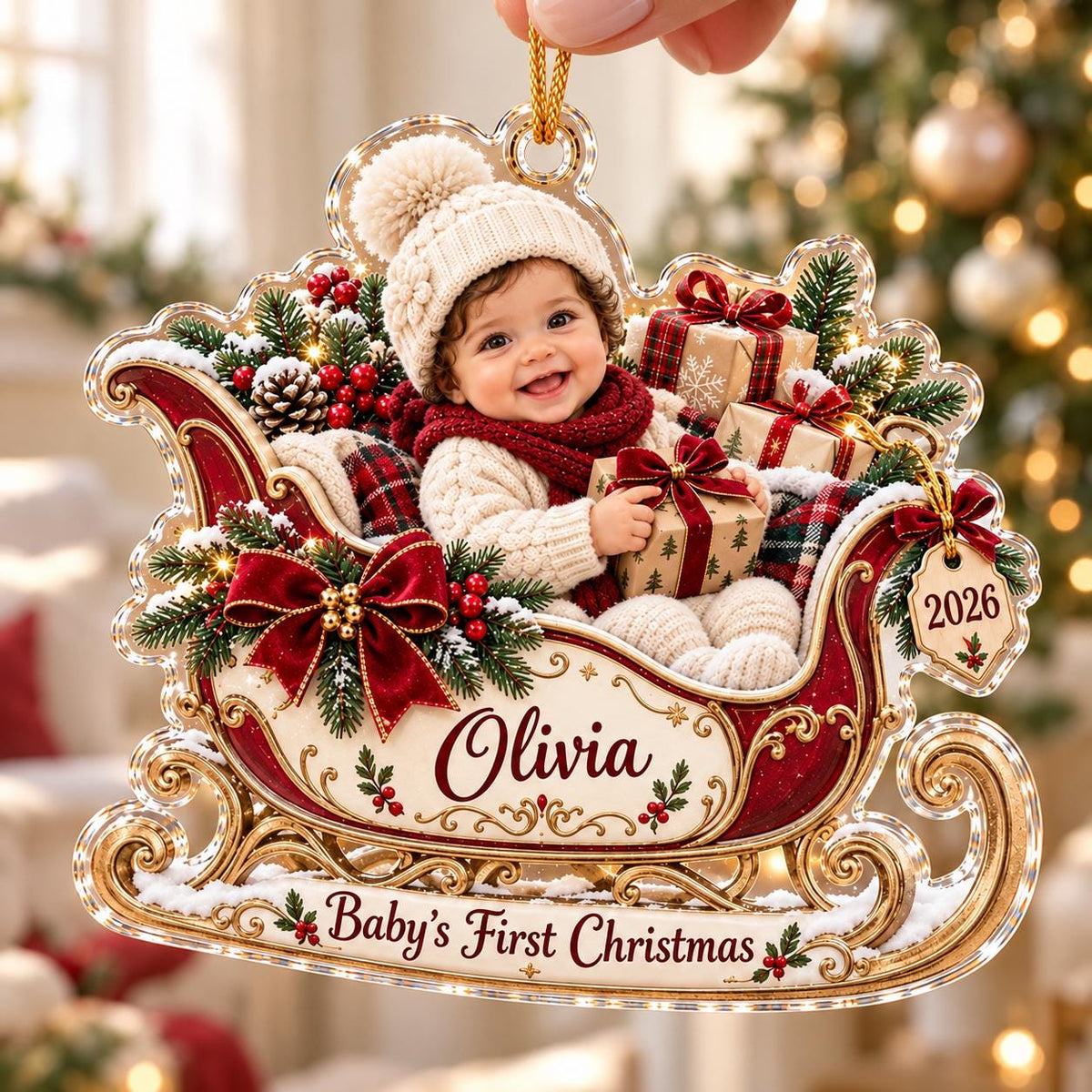 Christmas Sleigh Ornament - Personalized Baby Photo Acrylic Keepsake - image 6