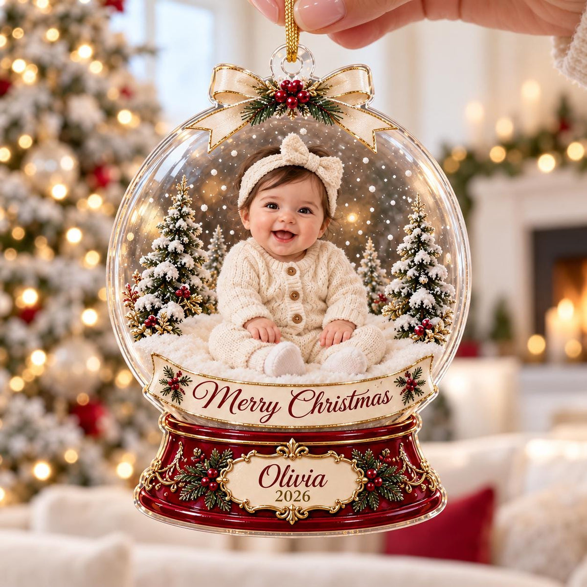 Snow Globe Baby Ornament - Personalized Photo Acrylic Keepsake - image 6