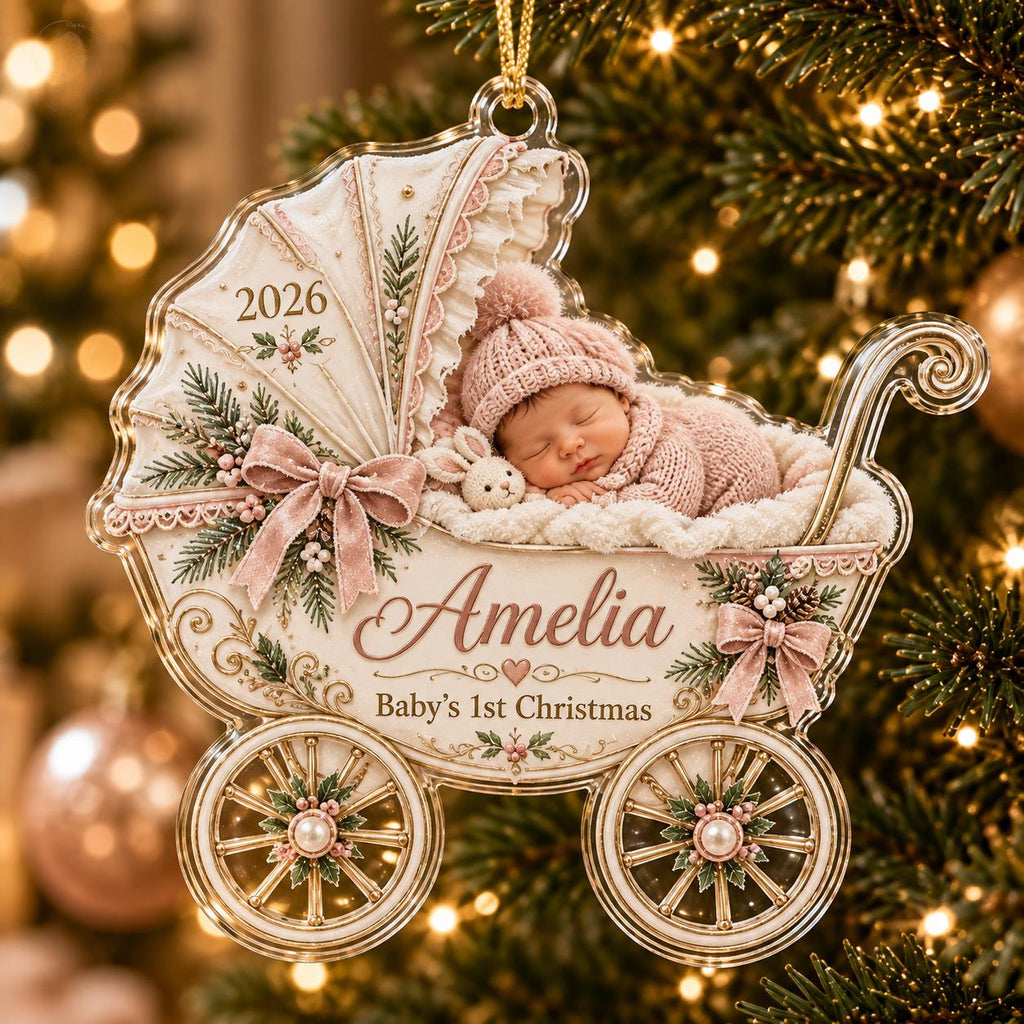 Baby Carriage Ornament - Personalized Photo Acrylic Keepsake - image 5