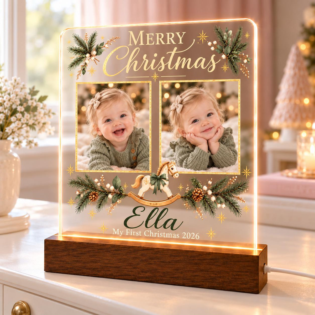First Christmas Photo Lamp - Personalized Baby Acrylic Plaque