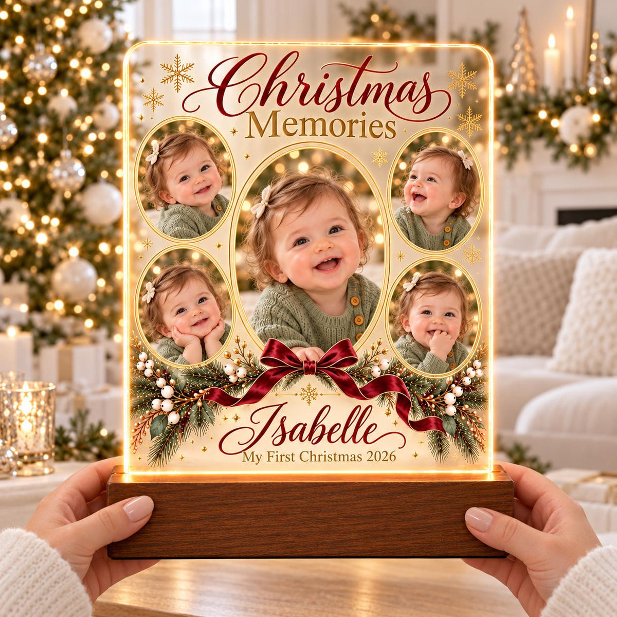 Christmas Memories Lamp - Personalized Baby Acrylic Photo Plaque - image 2